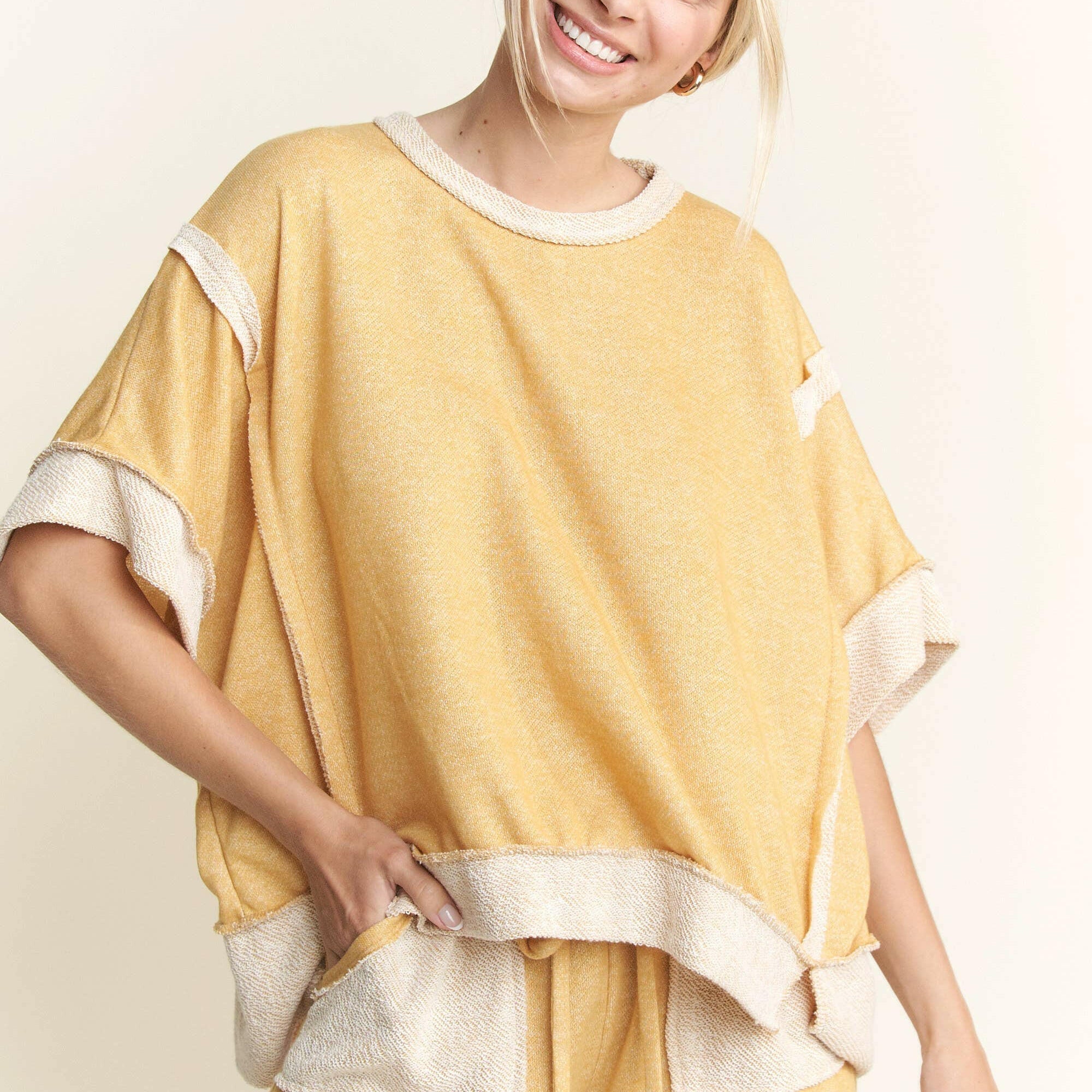 Oversize Reverse Contrast Banded Top-Tops-Krush Kandy, Women's Online Fashion Boutique Located in Phoenix, Arizona (Scottsdale Area)