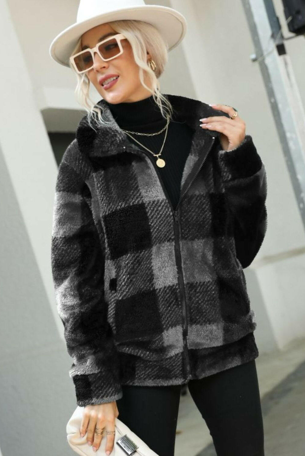 Plaid Zip-Up Collared Jacket-Krush Kandy, Women's Online Fashion Boutique Located in Phoenix, Arizona (Scottsdale Area)