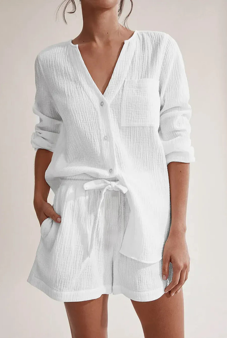 Notched Long Sleeve Top and Shorts Set-Krush Kandy, Women's Online Fashion Boutique Located in Phoenix, Arizona (Scottsdale Area)