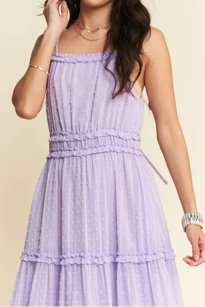 Davi & Dani Texture Swiss Dot Ruffle Square Neck Midi Dress-Dresses-Krush Kandy, Women's Online Fashion Boutique Located in Phoenix, Arizona (Scottsdale Area)
