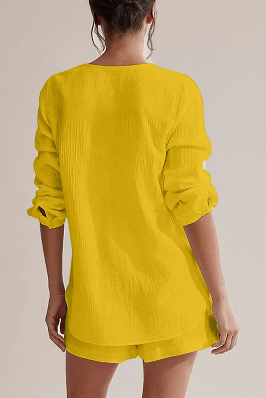 Notched Long Sleeve Top and Shorts Set-Krush Kandy, Women's Online Fashion Boutique Located in Phoenix, Arizona (Scottsdale Area)