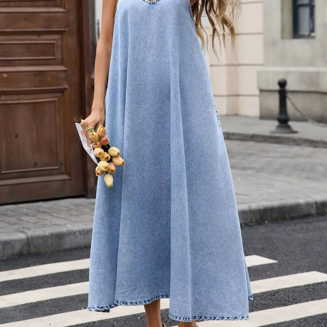 V-Neck Denim Cami Dress-Dresses-Krush Kandy, Women's Online Fashion Boutique Located in Phoenix, Arizona (Scottsdale Area)