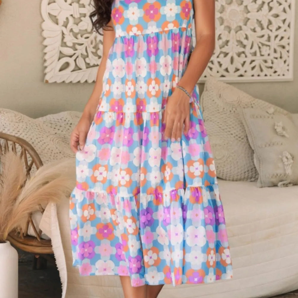 Floral Print Sleeveless Tiered Midi Dress-Dresses-Krush Kandy, Women's Online Fashion Boutique Located in Phoenix, Arizona (Scottsdale Area)