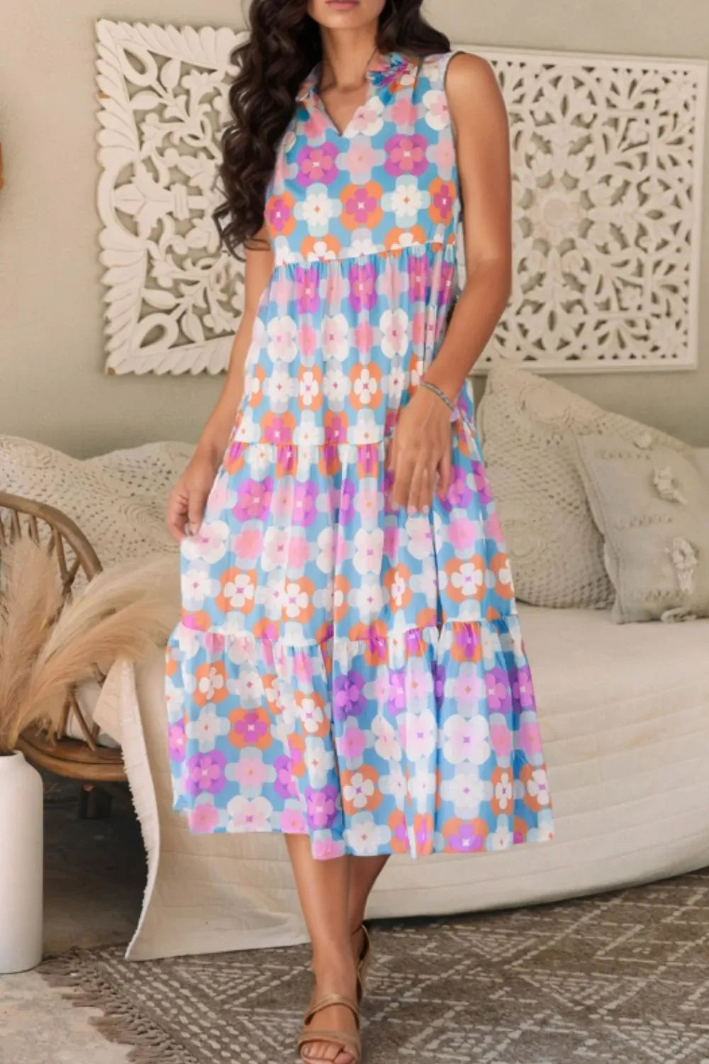 Floral Print Sleeveless Tiered Midi Dress-Dresses-Krush Kandy, Women's Online Fashion Boutique Located in Phoenix, Arizona (Scottsdale Area)