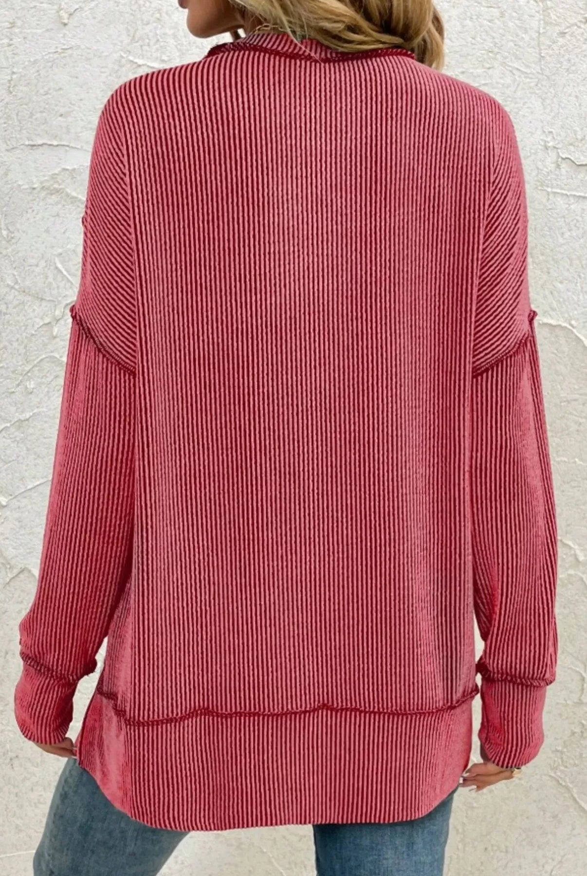 Side Slit Round Neck Dropped Shoulder Sweatshirt-Sweaters-Krush Kandy, Women's Online Fashion Boutique Located in Phoenix, Arizona (Scottsdale Area)