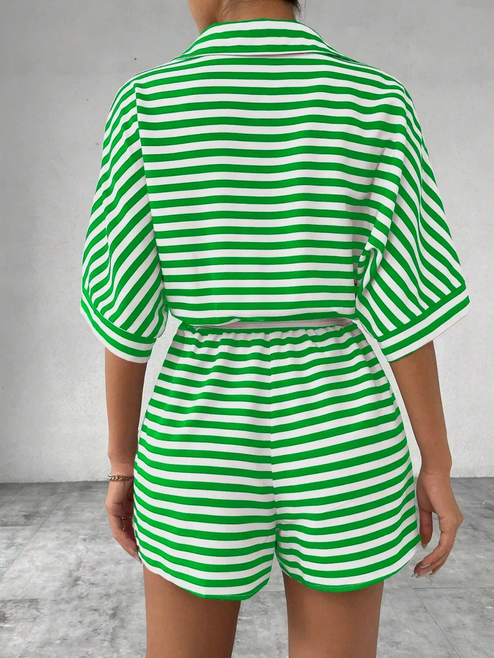 Tie Waist Half Button Striped Romper-Jumpsuits & Rompers-Krush Kandy, Women's Online Fashion Boutique Located in Phoenix, Arizona (Scottsdale Area)