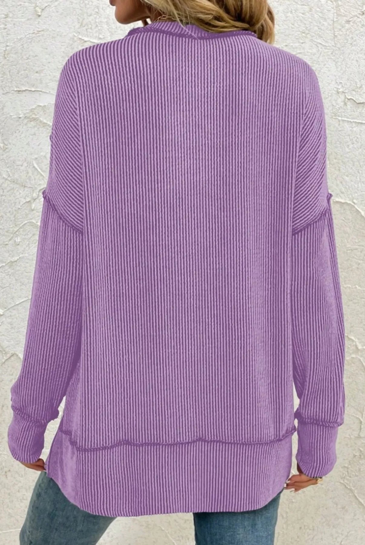 Side Slit Round Neck Dropped Shoulder Sweatshirt-Sweaters-Krush Kandy, Women's Online Fashion Boutique Located in Phoenix, Arizona (Scottsdale Area)