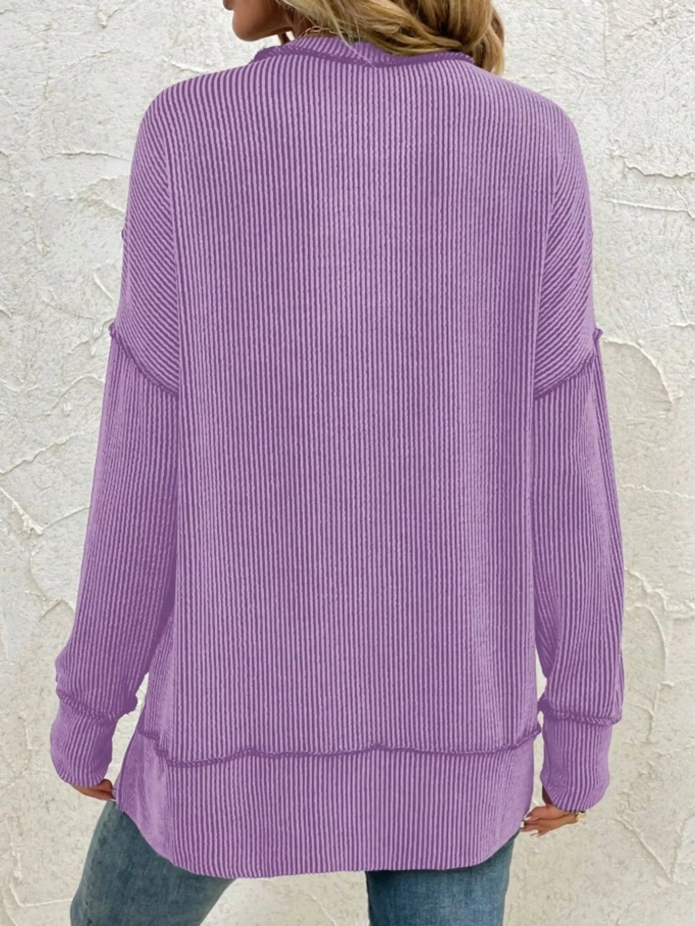 Side Slit Round Neck Dropped Shoulder Sweatshirt-Sweaters-Krush Kandy, Women's Online Fashion Boutique Located in Phoenix, Arizona (Scottsdale Area)