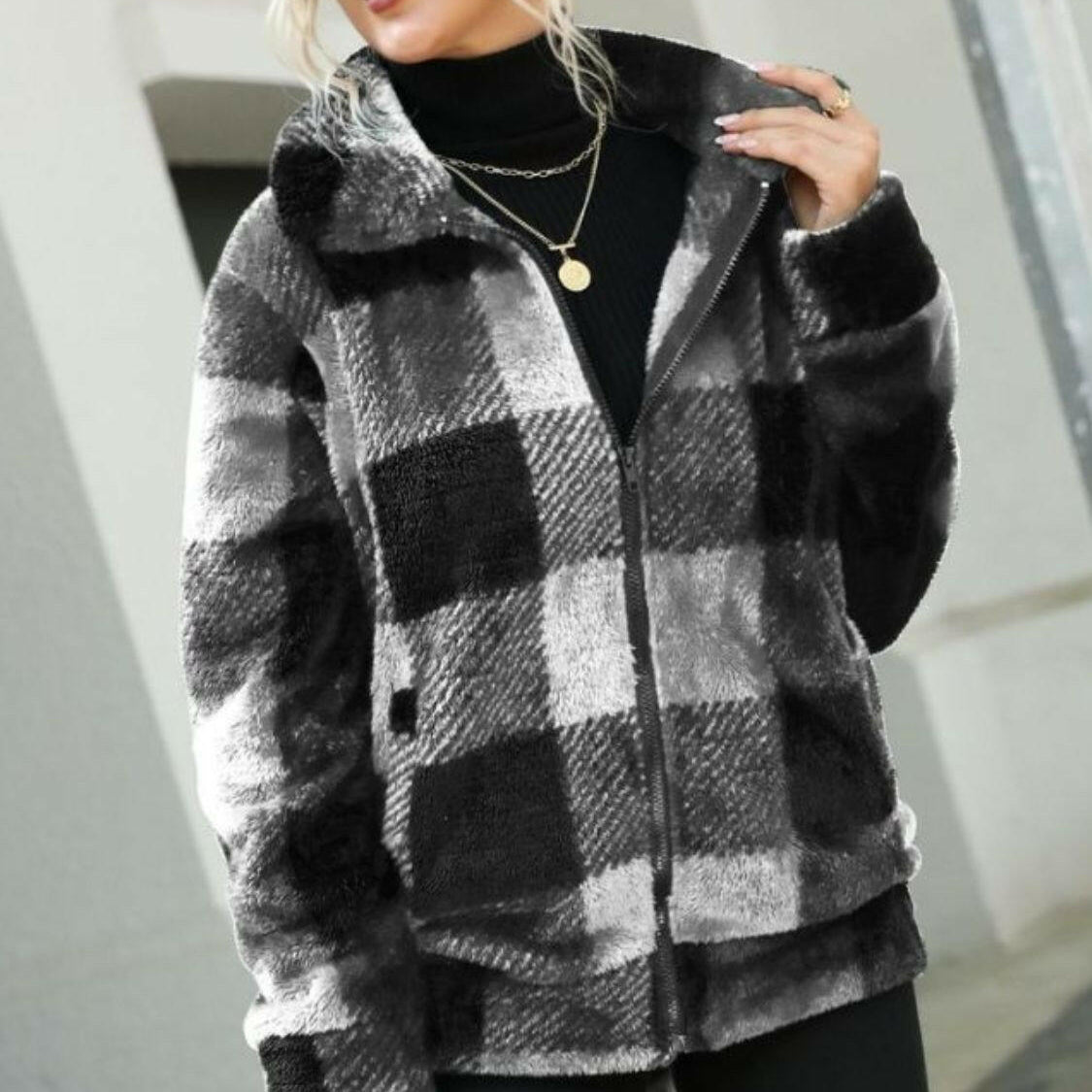 Plaid Zip-Up Collared Jacket-Krush Kandy, Women's Online Fashion Boutique Located in Phoenix, Arizona (Scottsdale Area)