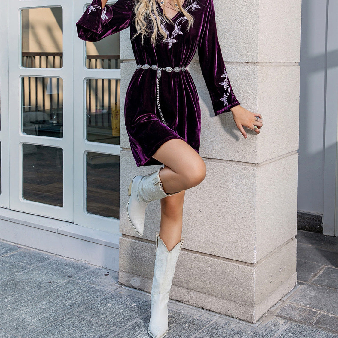 V-Neck Long Slit Sleeve Mini Dress-Dresses-Krush Kandy, Women's Online Fashion Boutique Located in Phoenix, Arizona (Scottsdale Area)