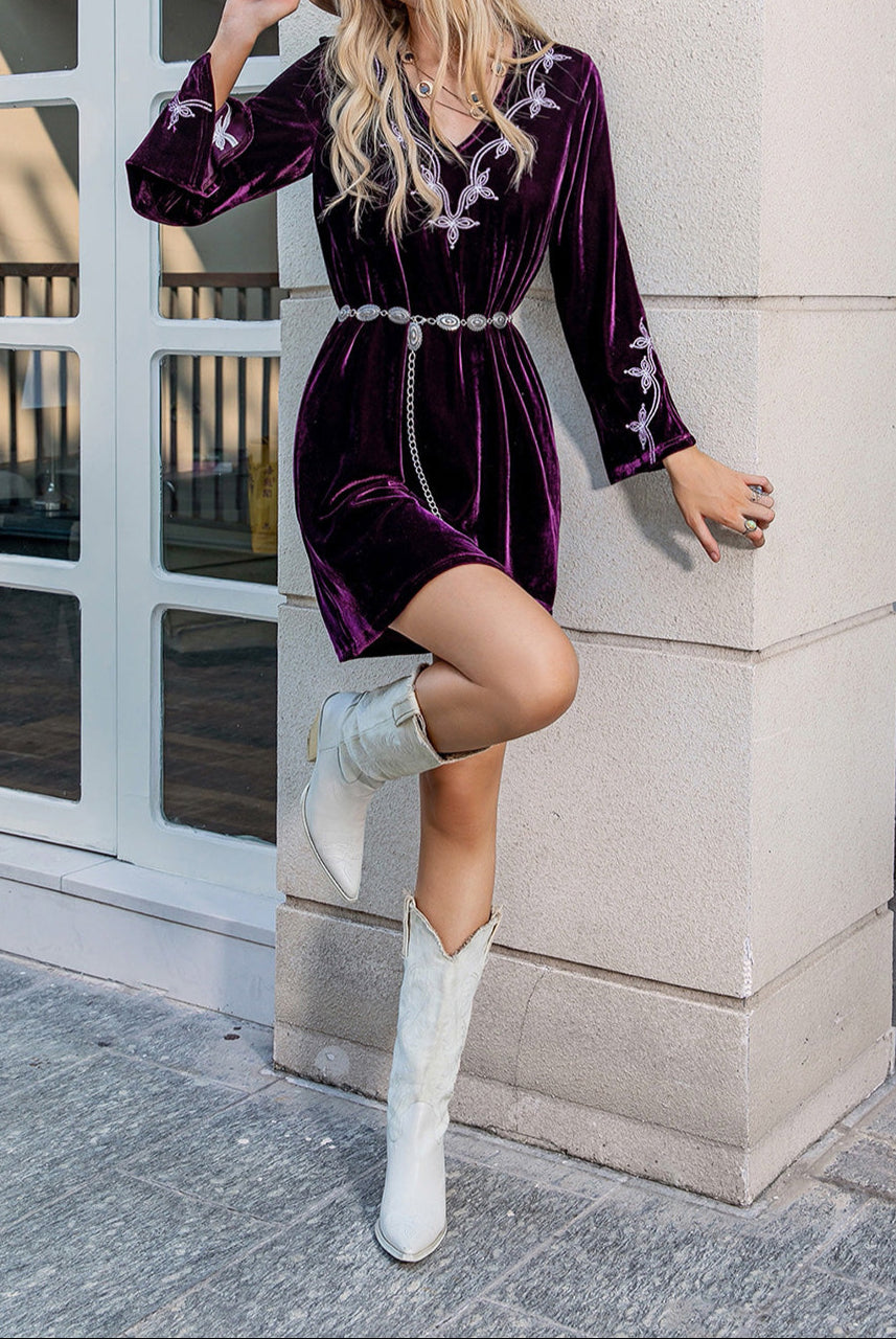 V-Neck Long Slit Sleeve Mini Dress-Dresses-Krush Kandy, Women's Online Fashion Boutique Located in Phoenix, Arizona (Scottsdale Area)