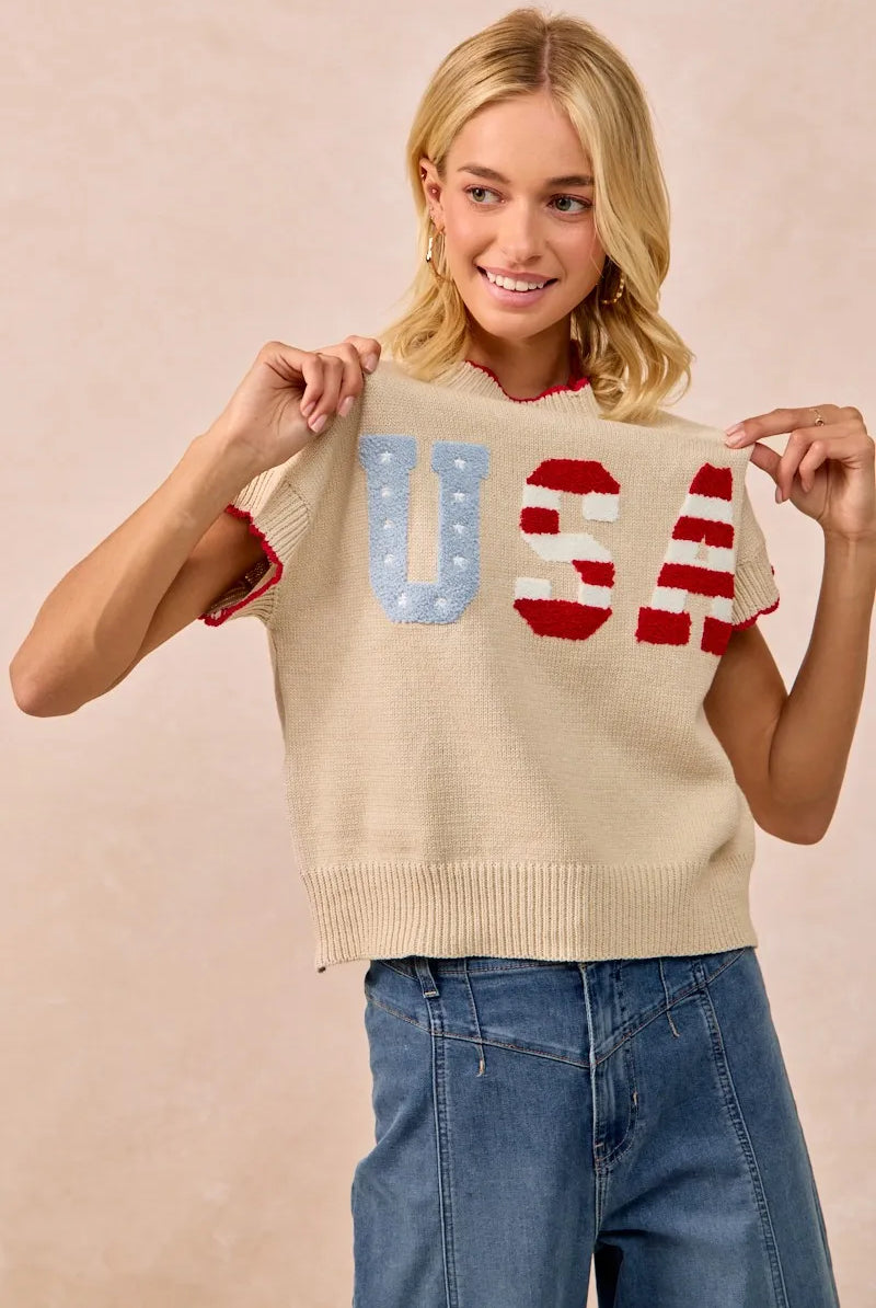 BiBi USA Patchwork Sweater Vest Top With Contrast Detail-Sweaters-Krush Kandy, Women's Online Fashion Boutique Located in Phoenix, Arizona (Scottsdale Area)