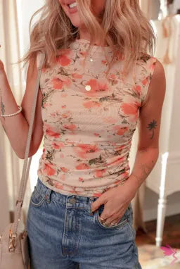 Red Mesh Floral Printed Slim Fit Tank Top-Tops-Krush Kandy, Women's Online Fashion Boutique Located in Phoenix, Arizona (Scottsdale Area)