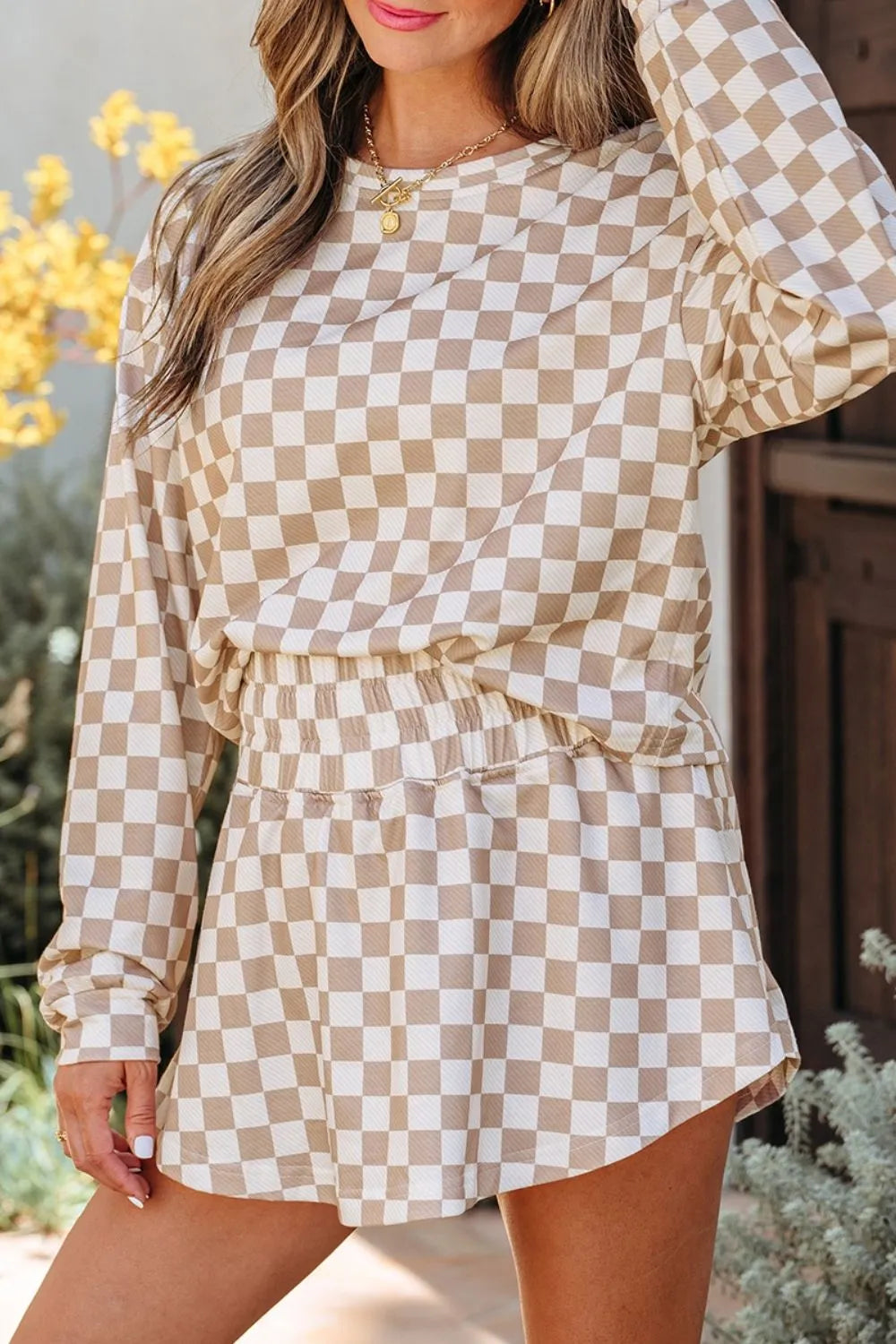 Checkered Long Sleeve Top and Skirt Two-Piece Set-2 Piece Outfit Sets-Krush Kandy, Women's Online Fashion Boutique Located in Phoenix, Arizona (Scottsdale Area)