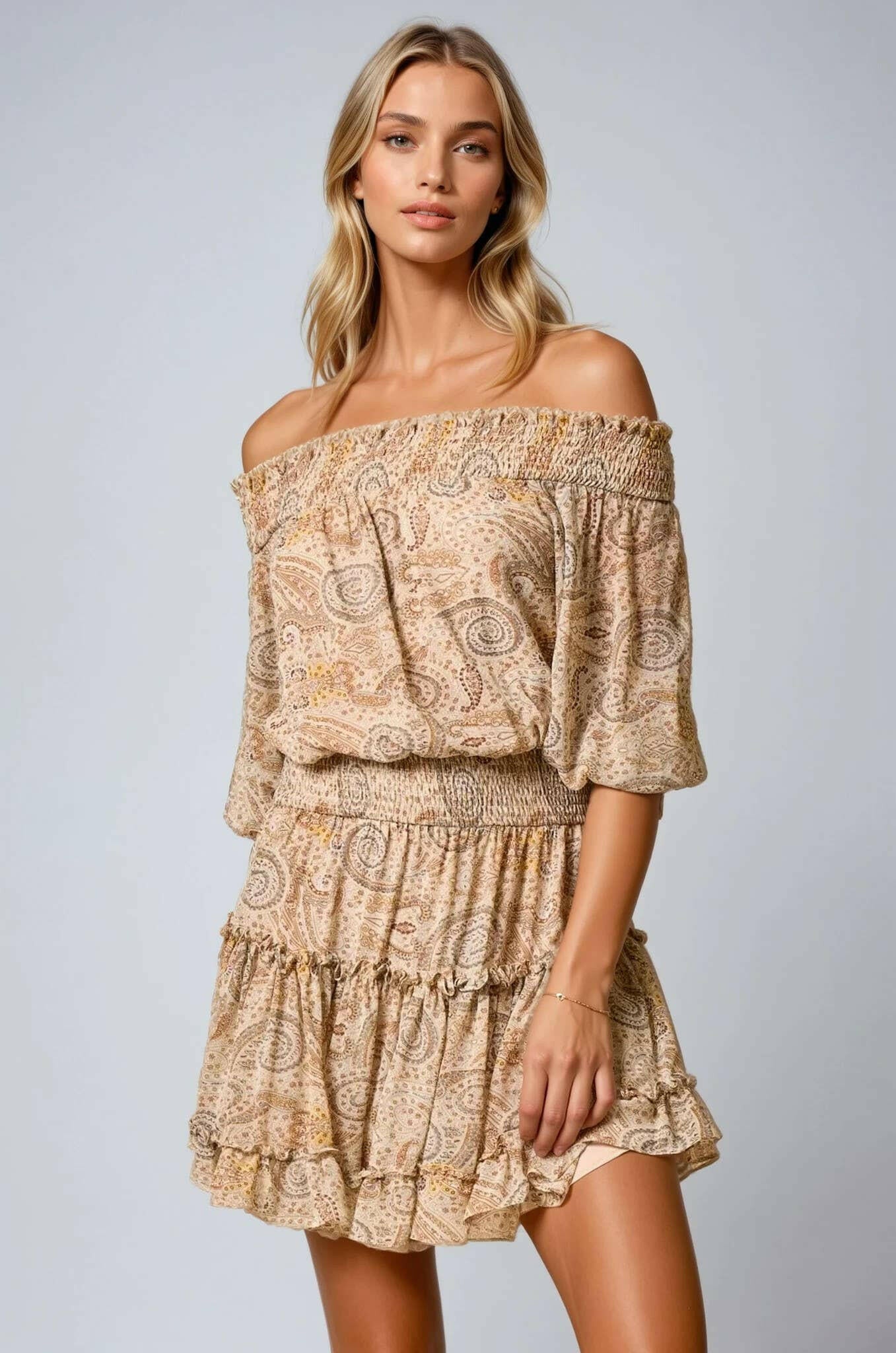 Boho Belle Off-Shoulder Mini Dress-Dresses-Krush Kandy, Women's Online Fashion Boutique Located in Phoenix, Arizona (Scottsdale Area)