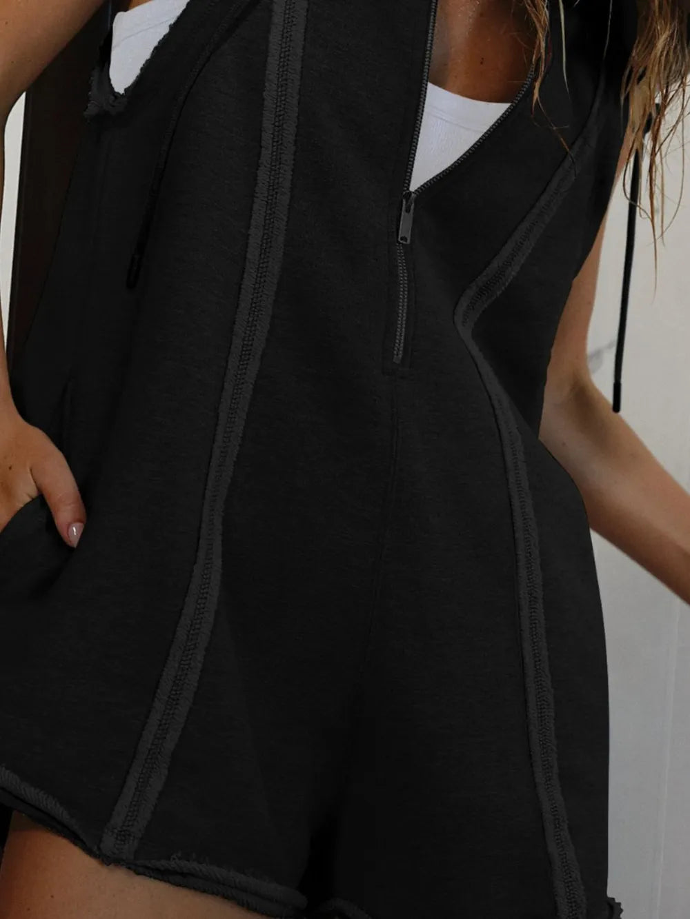 Half Zipped Hooded Sleeveless Romper-Krush Kandy, Women's Online Fashion Boutique Located in Phoenix, Arizona (Scottsdale Area)