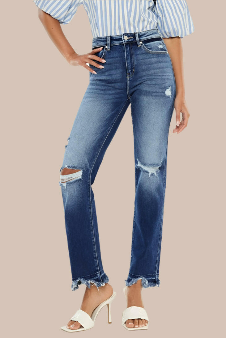 Kancan High Rise Distressed Slim Straight Jeans-Krush Kandy, Women's Online Fashion Boutique Located in Phoenix, Arizona (Scottsdale Area)