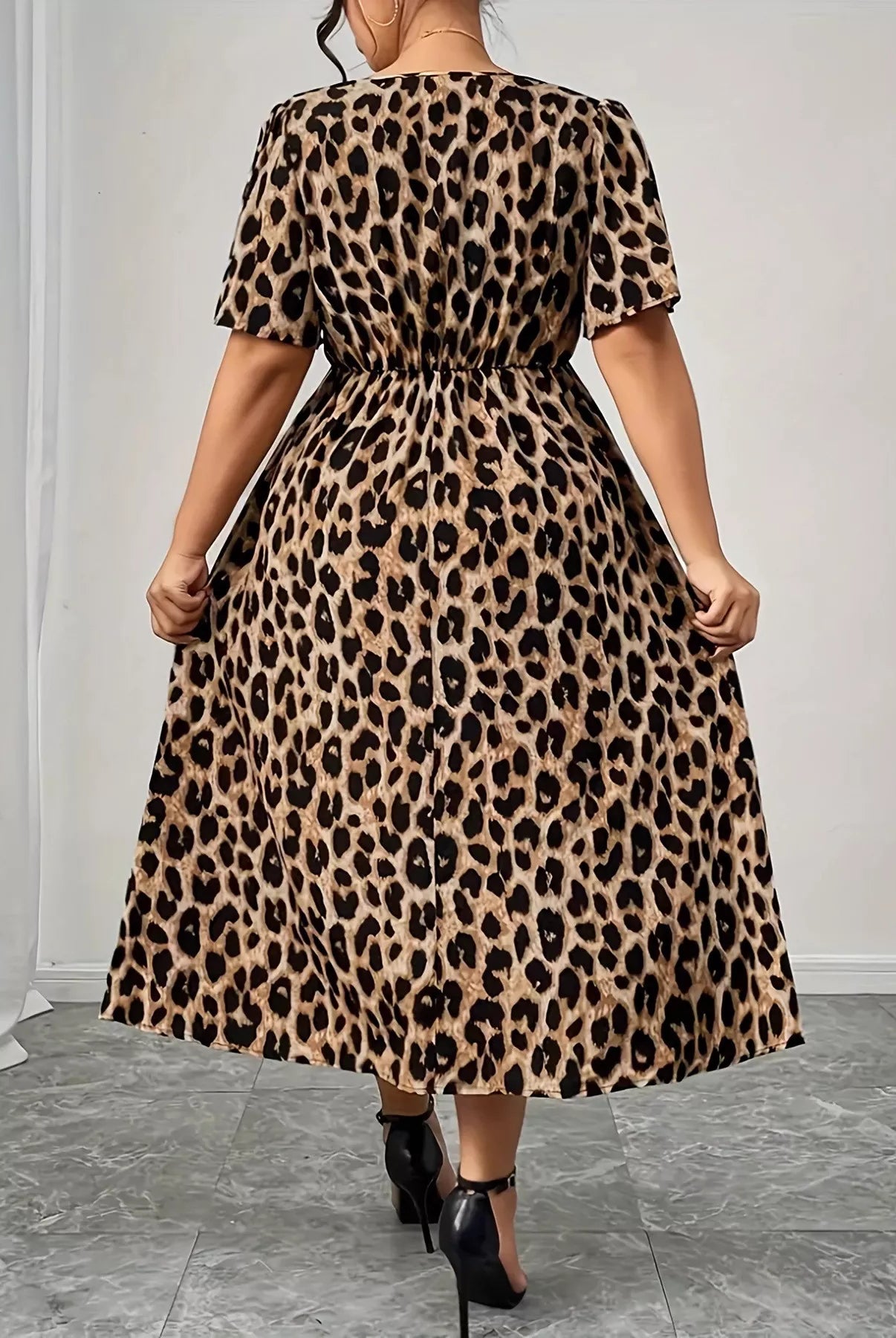 Plus Size Twisted Front Leopard Short Sleeve Dress-Dresses-Krush Kandy, Women's Online Fashion Boutique Located in Phoenix, Arizona (Scottsdale Area)