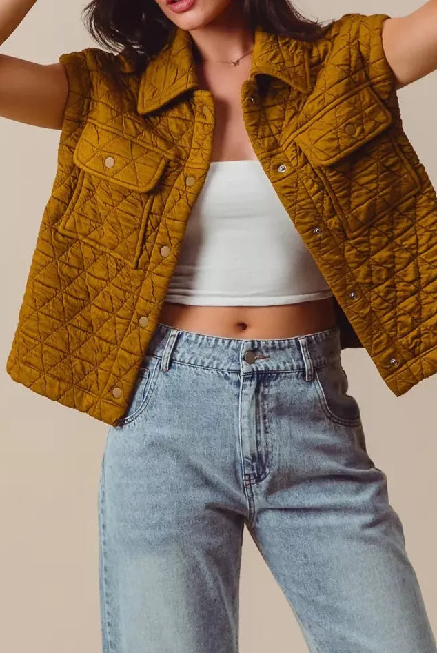 SO ME Triangle Quilting Stitch Button Up Knit Vest-Vests-Krush Kandy, Women's Online Fashion Boutique Located in Phoenix, Arizona (Scottsdale Area)
