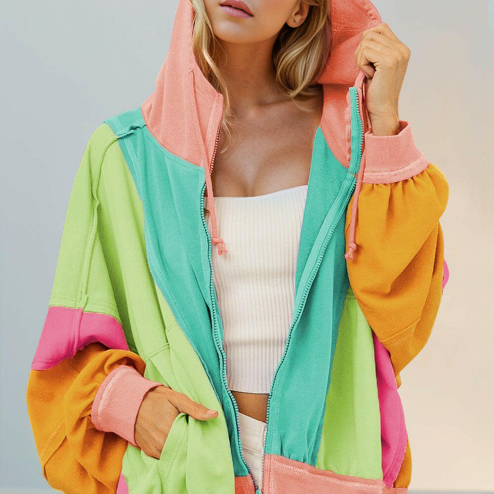 Better Off Color Block Zip Up Hoodie-Jackets-Krush Kandy, Women's Online Fashion Boutique Located in Phoenix, Arizona (Scottsdale Area)