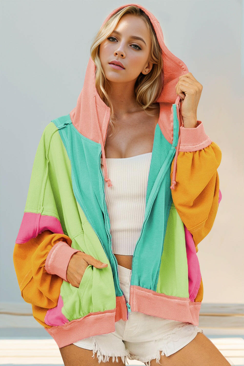 Better Off Color Block Zip Up Hoodie-Jackets-Krush Kandy, Women's Online Fashion Boutique Located in Phoenix, Arizona (Scottsdale Area)