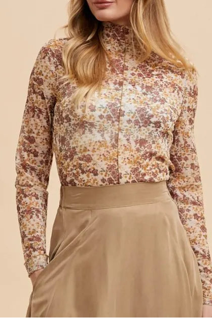 Annie Wear Floral Lettuce Hem Sheer Mesh Top-Tops-Krush Kandy, Women's Online Fashion Boutique Located in Phoenix, Arizona (Scottsdale Area)