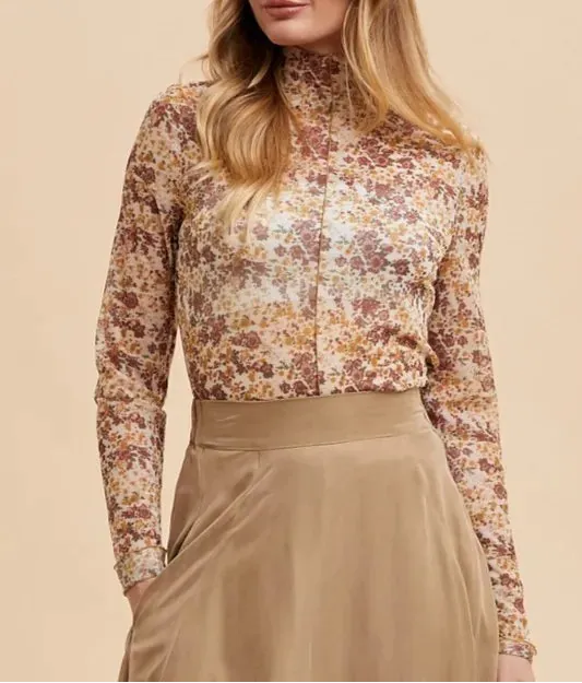 Annie Wear Floral Lettuce Hem Sheer Mesh Top-Tops-Krush Kandy, Women's Online Fashion Boutique Located in Phoenix, Arizona (Scottsdale Area)