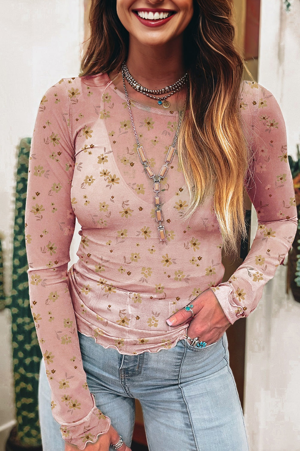 Pink Floral Mesh Long Sleeve Top-Long Sleeve Tops-Krush Kandy, Women's Online Fashion Boutique Located in Phoenix, Arizona (Scottsdale Area)