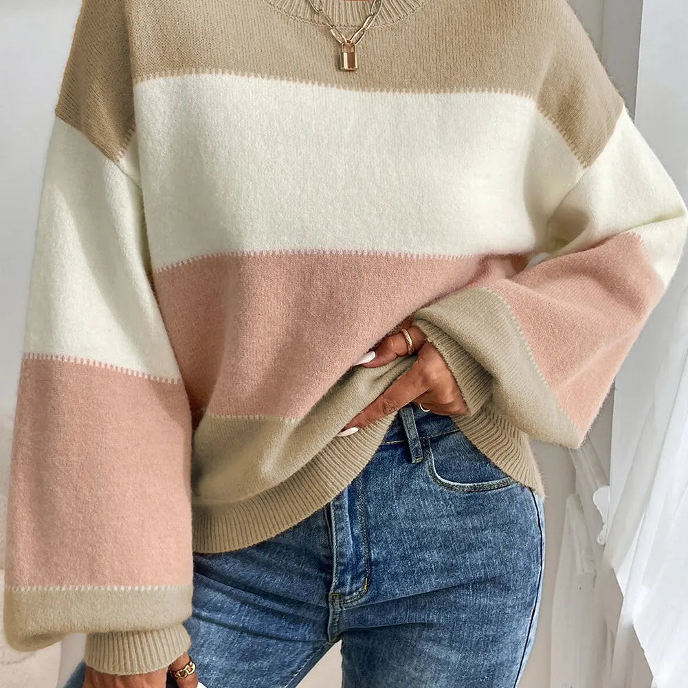 Color Block Round Neck Lantern Sleeve Sweater-Krush Kandy, Women's Online Fashion Boutique Located in Phoenix, Arizona (Scottsdale Area)