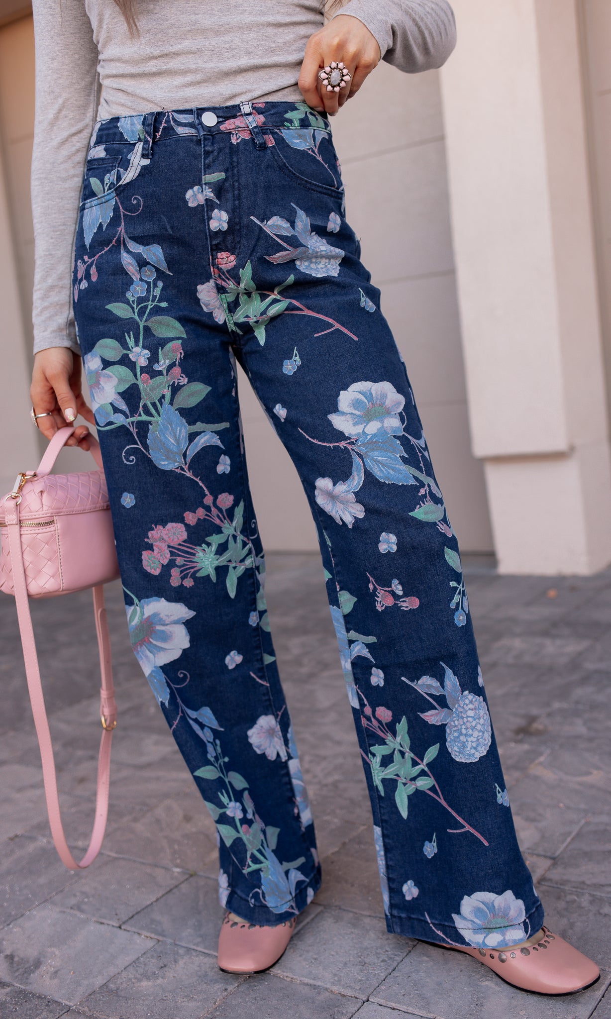 Dreamy Floral Wide Leg Denim Pants-Denim-Krush Kandy, Women's Online Fashion Boutique Located in Phoenix, Arizona (Scottsdale Area)