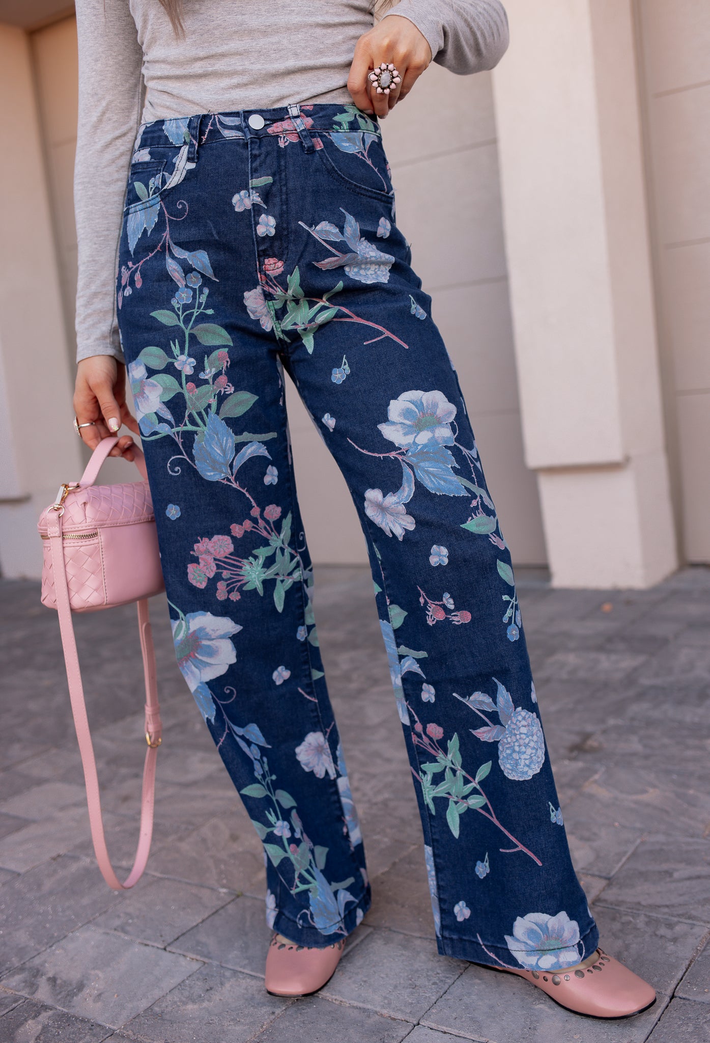 Dreamy Floral Wide Leg Denim Pants-Denim-Krush Kandy, Women's Online Fashion Boutique Located in Phoenix, Arizona (Scottsdale Area)