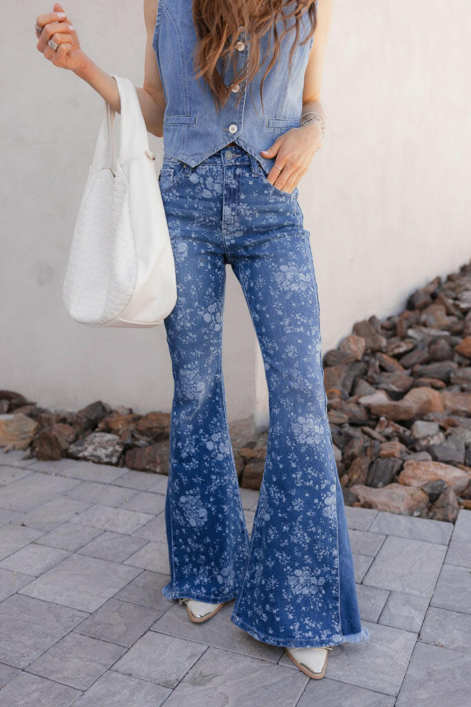 Kancan High-Rise Floral Flare Jeans-Denim-Krush Kandy, Women's Online Fashion Boutique Located in Phoenix, Arizona (Scottsdale Area)