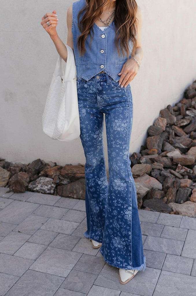 Kancan High-Rise Floral Flare Jeans-Denim-Krush Kandy, Women's Online Fashion Boutique Located in Phoenix, Arizona (Scottsdale Area)