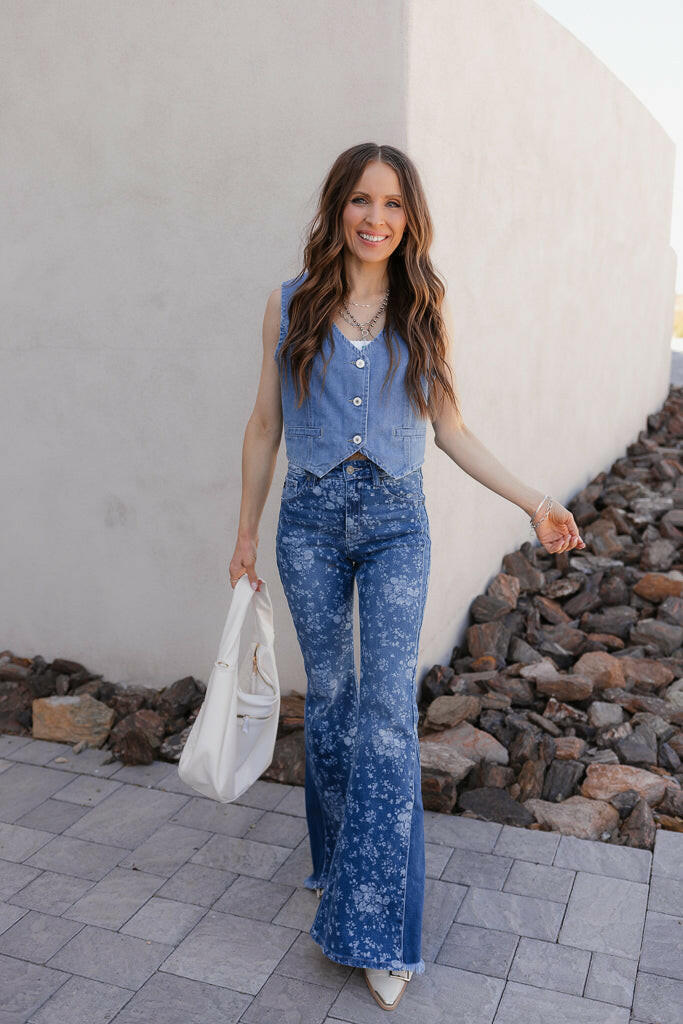 Kancan High-Rise Floral Flare Jeans-Denim-Krush Kandy, Women's Online Fashion Boutique Located in Phoenix, Arizona (Scottsdale Area)