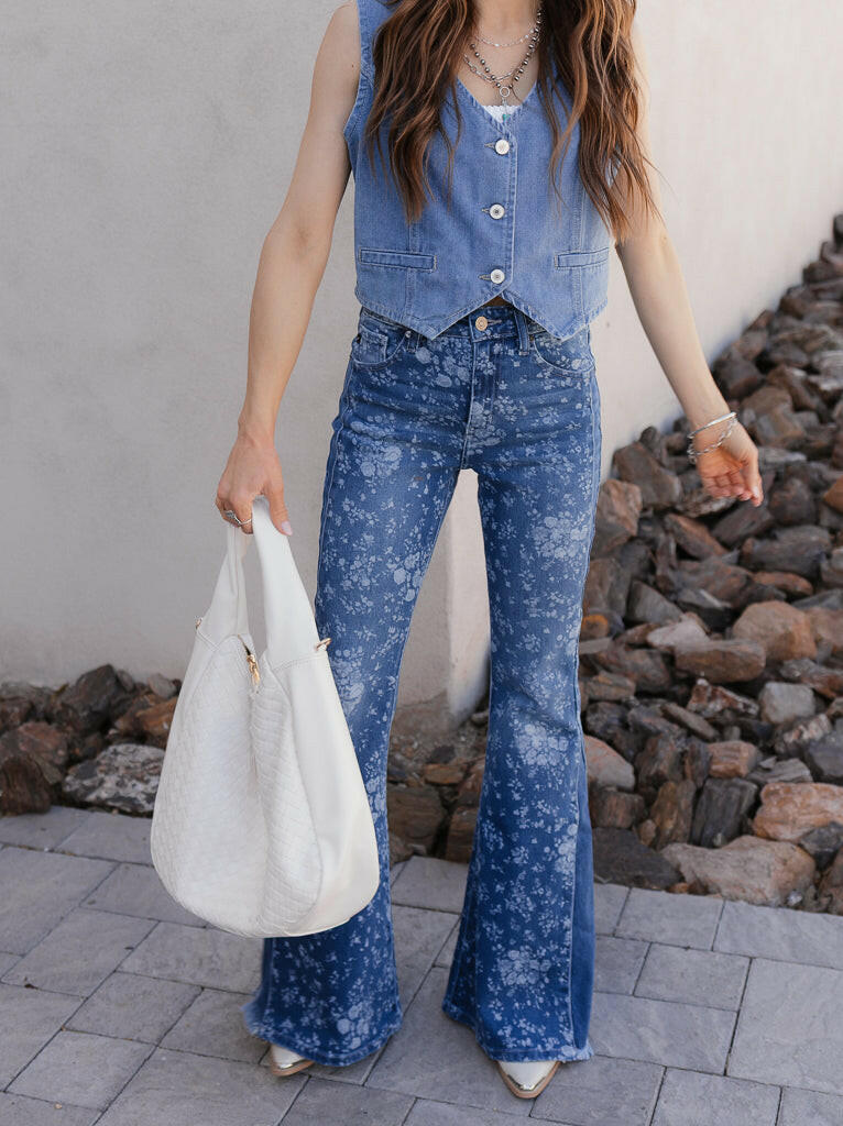 Kancan High-Rise Floral Flare Jeans-Denim-Krush Kandy, Women's Online Fashion Boutique Located in Phoenix, Arizona (Scottsdale Area)