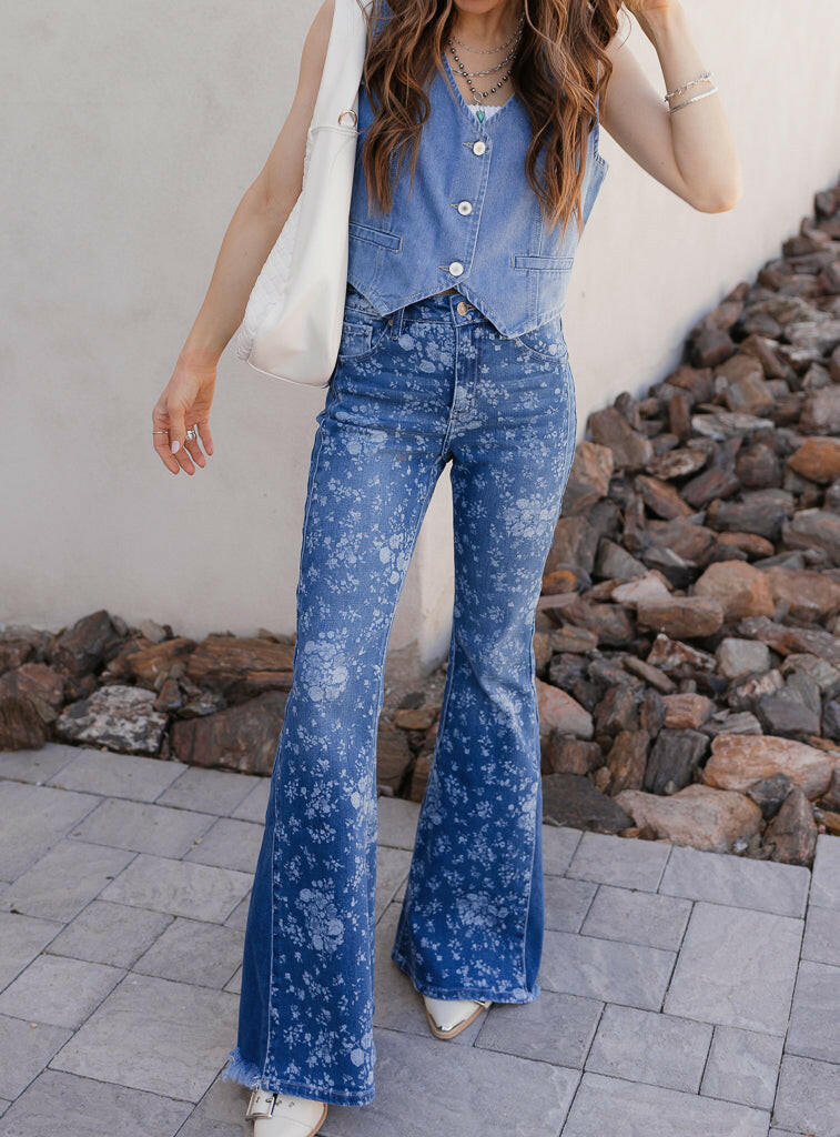 Kancan High-Rise Floral Flare Jeans-Denim-Krush Kandy, Women's Online Fashion Boutique Located in Phoenix, Arizona (Scottsdale Area)