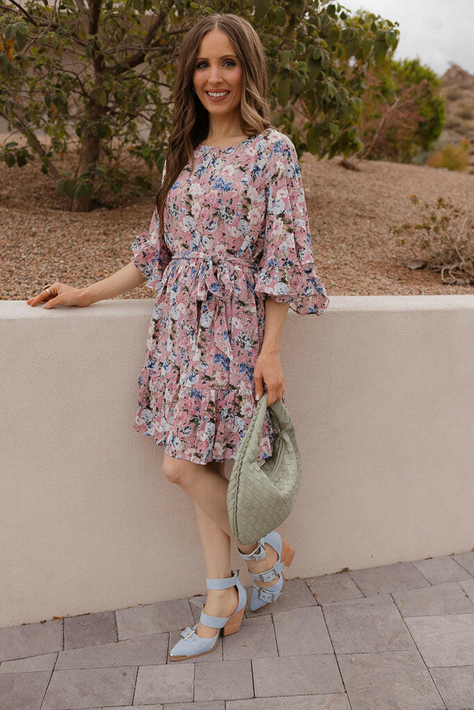 Floral Print Angel Sleeves Dress-Dresses-Krush Kandy, Women's Online Fashion Boutique Located in Phoenix, Arizona (Scottsdale Area)