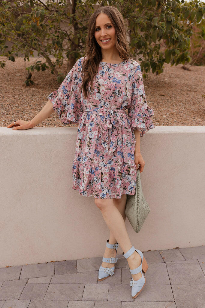 Floral Print Angel Sleeves Dress-Dresses-Krush Kandy, Women's Online Fashion Boutique Located in Phoenix, Arizona (Scottsdale Area)