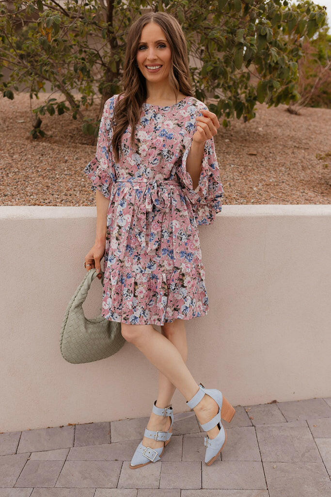 Floral Print Angel Sleeves Dress-Dresses-Krush Kandy, Women's Online Fashion Boutique Located in Phoenix, Arizona (Scottsdale Area)