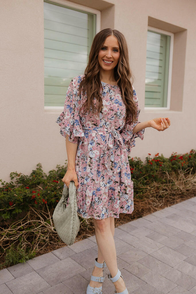 Floral Print Angel Sleeves Dress-Dresses-Krush Kandy, Women's Online Fashion Boutique Located in Phoenix, Arizona (Scottsdale Area)