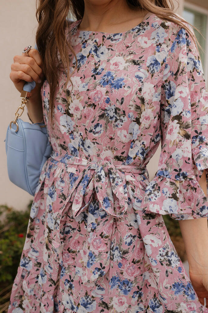 Floral Print Angel Sleeves Dress-Dresses-Krush Kandy, Women's Online Fashion Boutique Located in Phoenix, Arizona (Scottsdale Area)