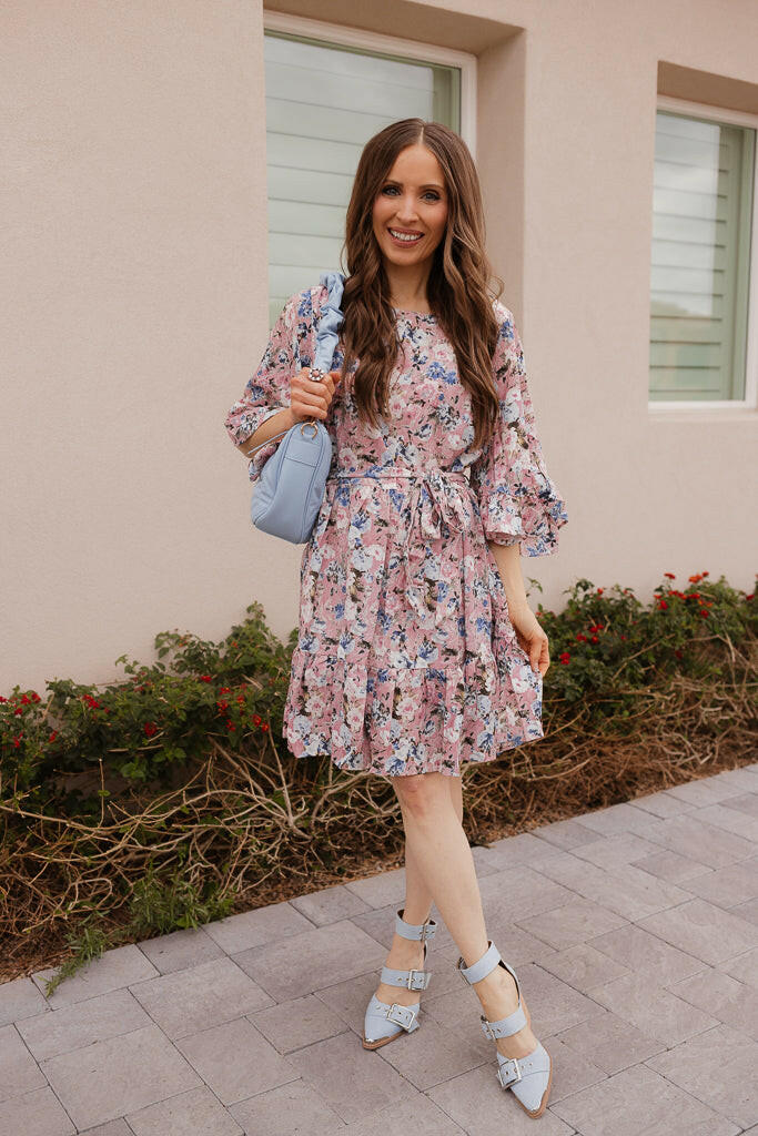 Floral Print Angel Sleeves Dress-Dresses-Krush Kandy, Women's Online Fashion Boutique Located in Phoenix, Arizona (Scottsdale Area)
