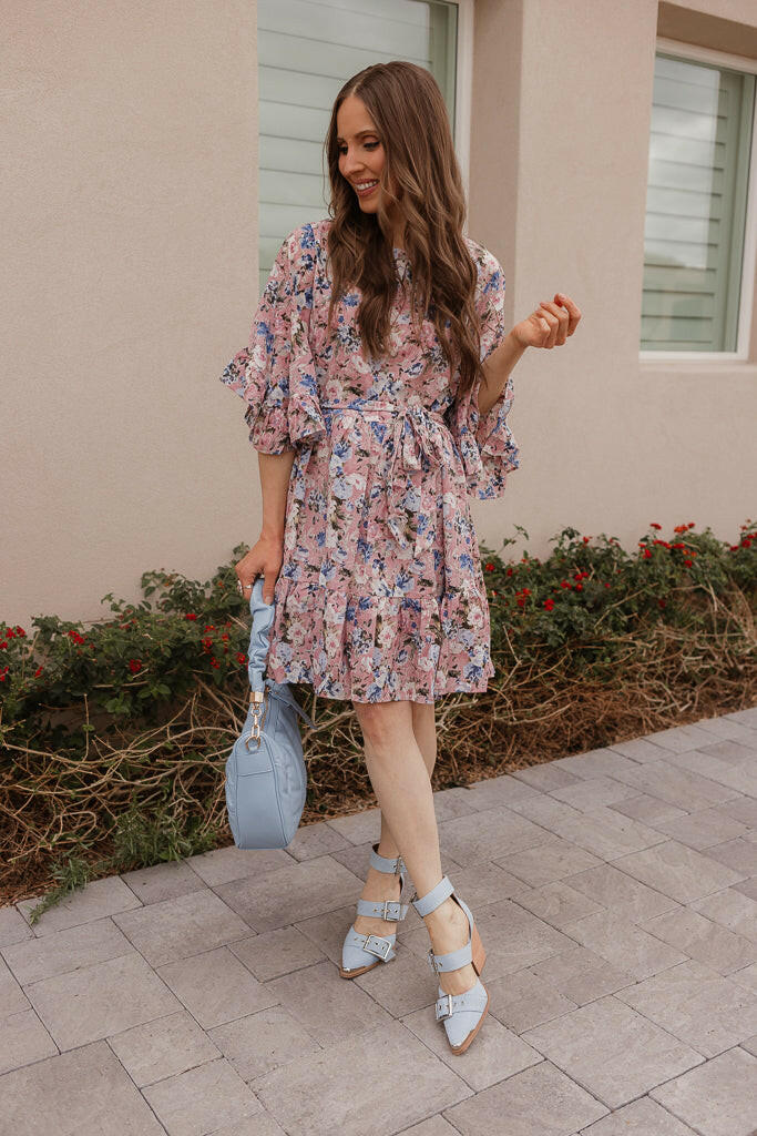 Floral Print Angel Sleeves Dress-Dresses-Krush Kandy, Women's Online Fashion Boutique Located in Phoenix, Arizona (Scottsdale Area)