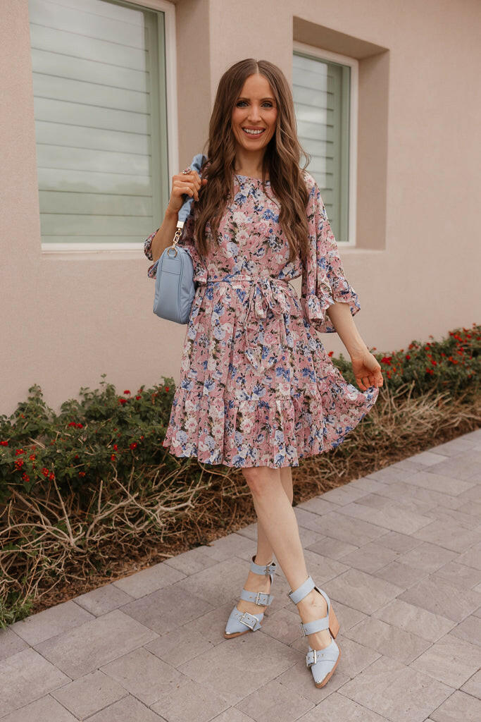 Floral Print Angel Sleeves Dress-Dresses-Krush Kandy, Women's Online Fashion Boutique Located in Phoenix, Arizona (Scottsdale Area)