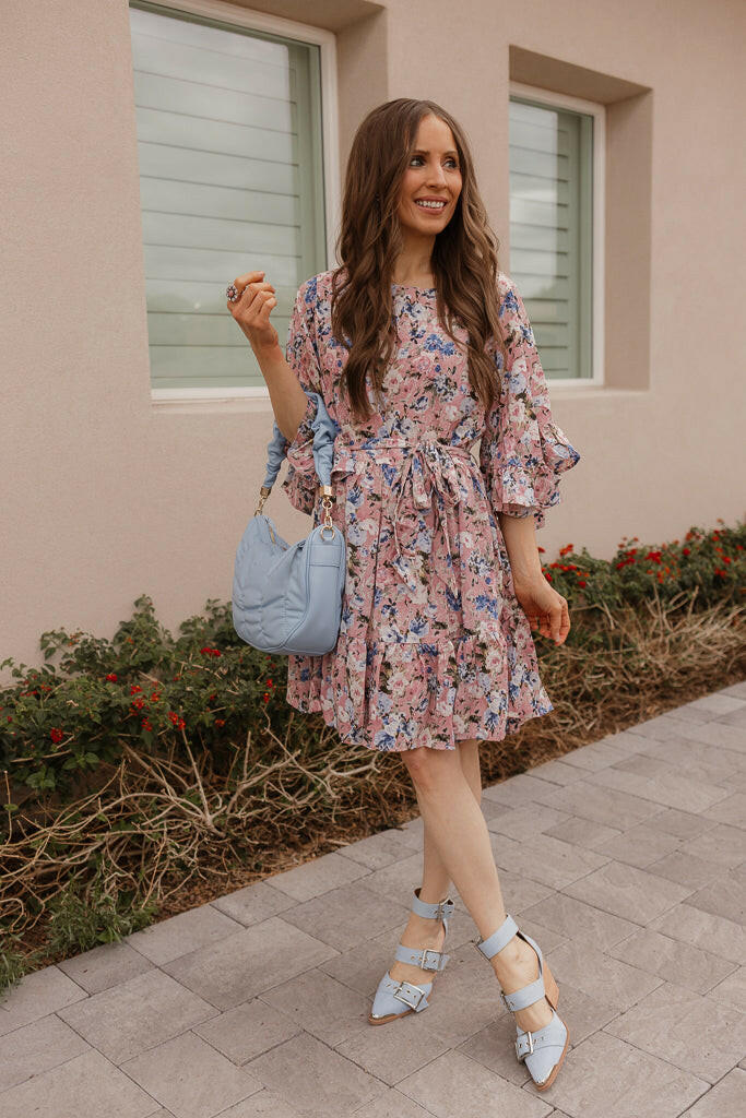 Floral Print Angel Sleeves Dress-Dresses-Krush Kandy, Women's Online Fashion Boutique Located in Phoenix, Arizona (Scottsdale Area)