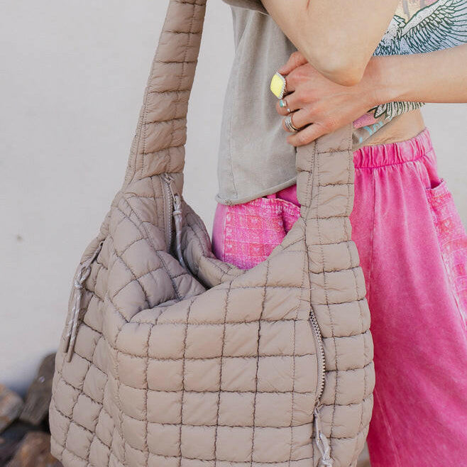 Leda Quilted Nylon Puffer Hobo Crossbody Bag-handbags-Krush Kandy, Women's Online Fashion Boutique Located in Phoenix, Arizona (Scottsdale Area)