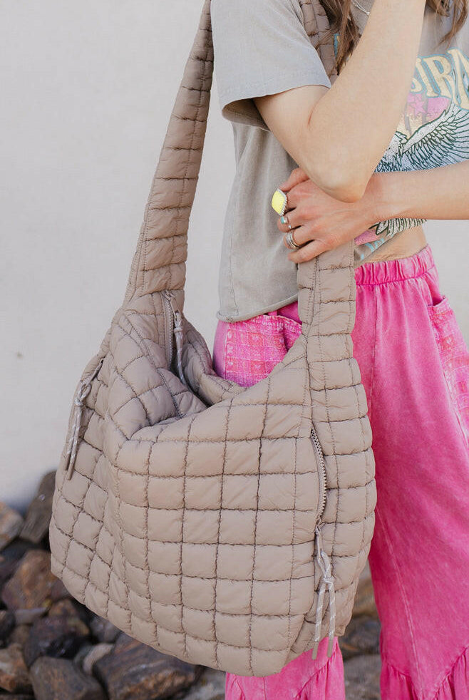 Leda Quilted Nylon Puffer Hobo Crossbody Bag-handbags-Krush Kandy, Women's Online Fashion Boutique Located in Phoenix, Arizona (Scottsdale Area)