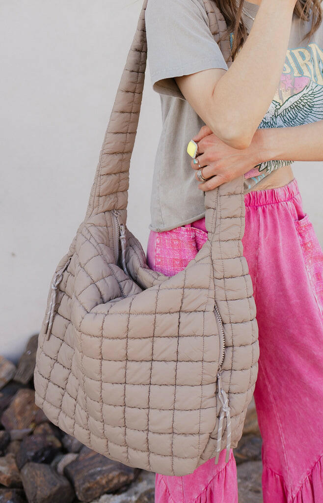 Leda Quilted Nylon Puffer Hobo Crossbody Bag-handbags-Krush Kandy, Women's Online Fashion Boutique Located in Phoenix, Arizona (Scottsdale Area)