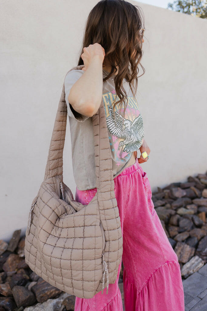 Leda Quilted Nylon Puffer Hobo Crossbody Bag-handbags-Krush Kandy, Women's Online Fashion Boutique Located in Phoenix, Arizona (Scottsdale Area)