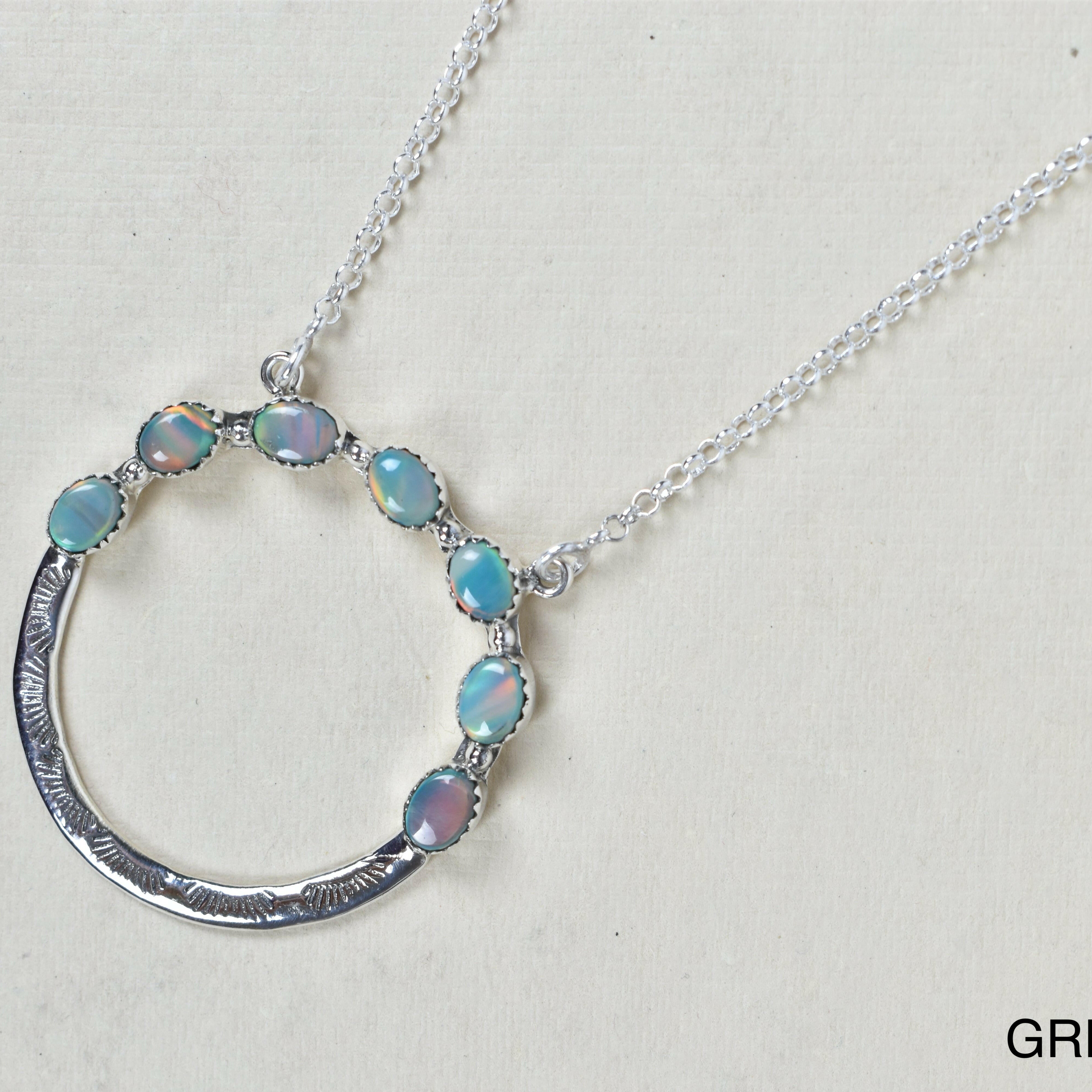 Luna's Crescent Gemstone Necklace-Pendant Necklaces-Krush Kandy, Women's Online Fashion Boutique Located in Phoenix, Arizona (Scottsdale Area)